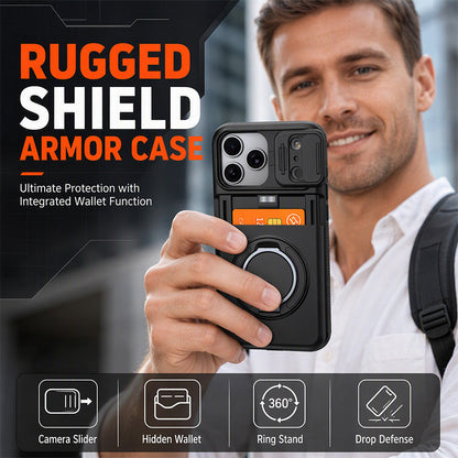 Coque antichoc pour iPhone avec porte-cartes, cache caméra coulissant et béquille