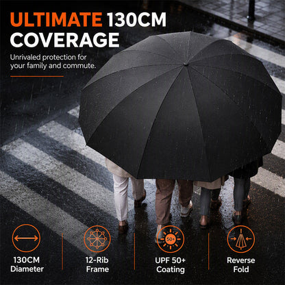 ☂️ Parapluie pliable extra-large coupe-vent – 12 baleines renforcées, protection anti-UV UPF 50+ et pliage inversé
