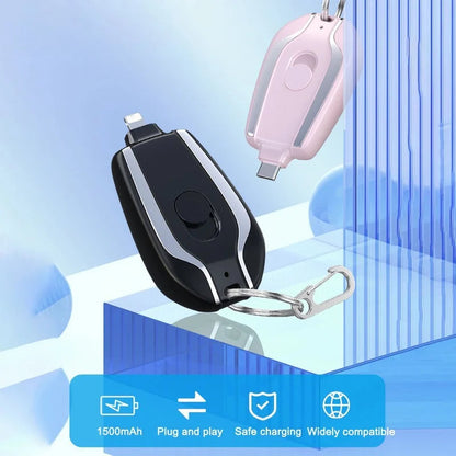 🔋 Mini batterie externe de secours 1 500 mAh – Recharge directe sans câble, format porte-clés ultra-compact
