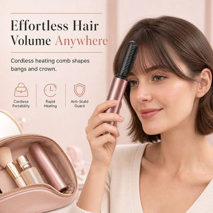 Mini-brosse lissante sans fil chauffante, peigne coiffant portable et rechargeable pour la frange et pour donner du volume