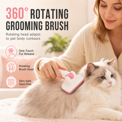 🐾 Brosse de toilettage rotative à 360° pour chats et chiens – Démêle, élimine les poils morts et se nettoie d’un clic