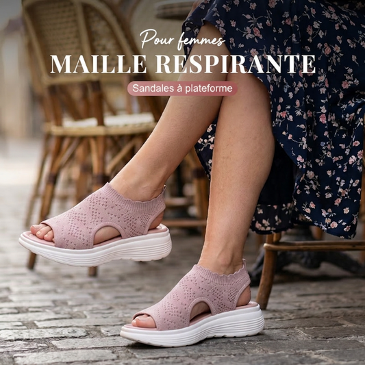 Sandales à semelle compensée en maille respirante pour femme