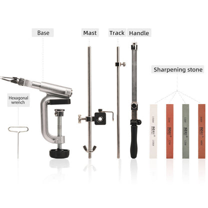 Set d'aiguisage de couteaux PRO à angle fixe avec 4 pierres à aiguiser