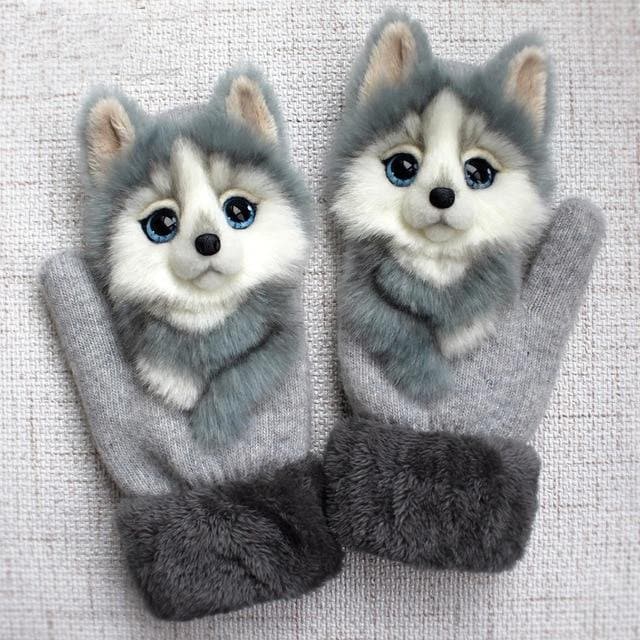 2022 Gants à motif de mitaines d'animaux neufs - qpgiftsme Loup gris / Adulte