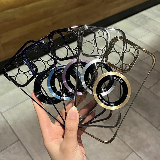 Etui transparent sans lunette pour iphone avec ventouse magnétique