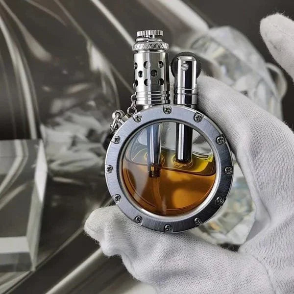 Briquet Essence Cuivre Rétro – Design Transparent Rond, Portable & Élégant, Cadeau Unique Homme
