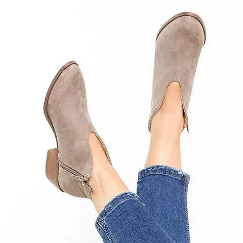 👠Bottes épaisses sexy avec fermeture éclair à la cheville et coupe en V pour femmes✨