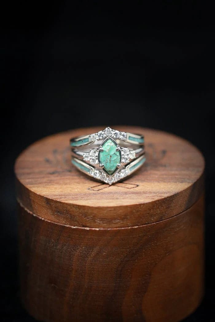 Bague en argent avec diamant turquoise naturelle - qpgiftsme