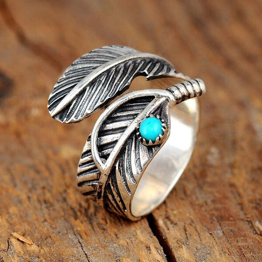 Bague ajustable Boho Feather Turquoise