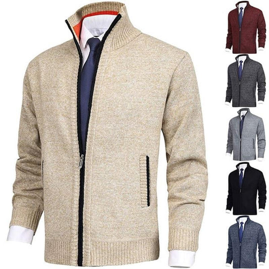 Veste de cardigan en tricot à col montant de couleur unie pour hommes