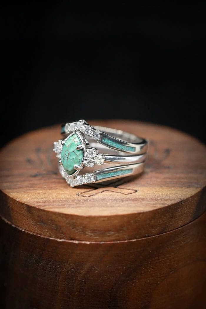 Bague en argent avec diamant turquoise naturelle - qpgiftsme