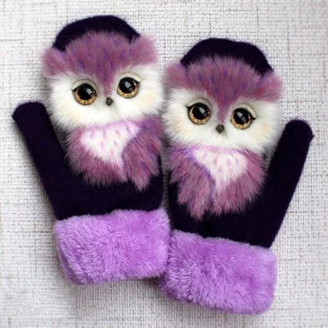 2022 Gants à motif de mitaines d'animaux neufs - qpgiftsme Hibou violet / Adulte