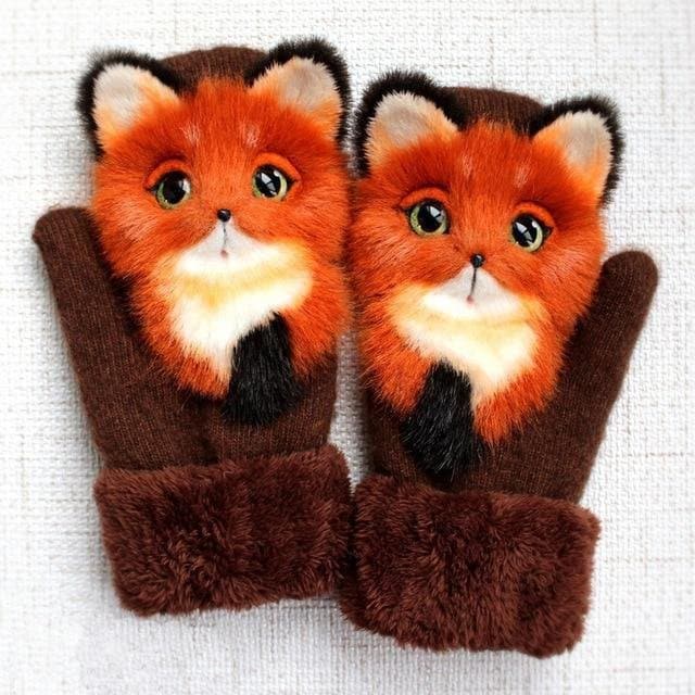 2022 Gants à motif de mitaines d'animaux neufs - qpgiftsme Renard / Adulte