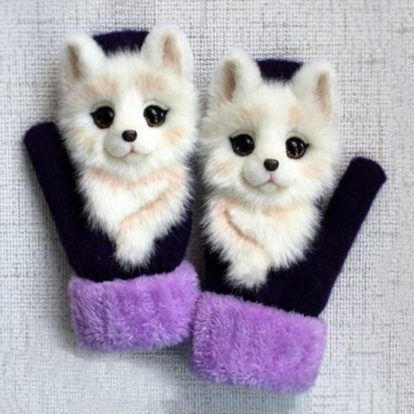 2022 Gants à motif de mitaines d'animaux neufs - qpgiftsme Renard blanc noir / Adulte