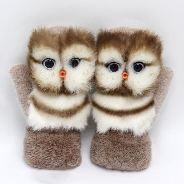 2022 Gants à motif de mitaines d'animaux neufs - qpgiftsme Hibou du café léger / Adulte