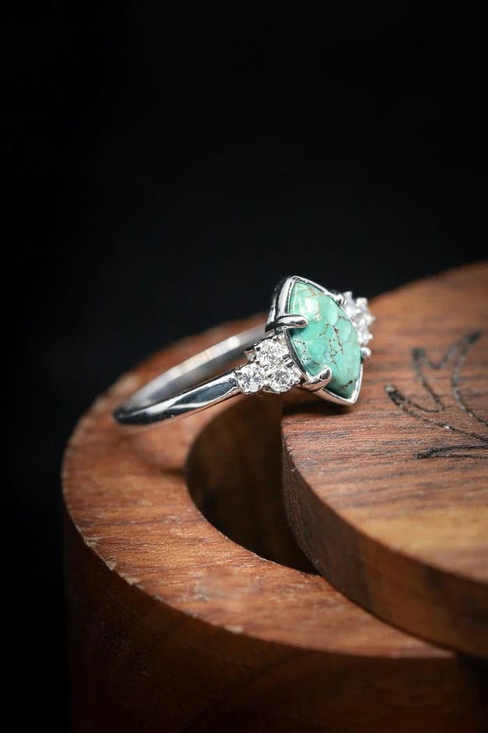 Bague en argent avec diamant turquoise naturelle - qpgiftsme