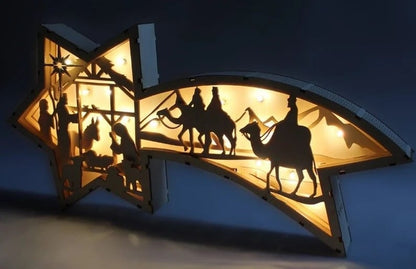 🎅Lampe de bureau en forme d'étoile avec ornements de Noël LED en bois pour la crèche de Noël🌟