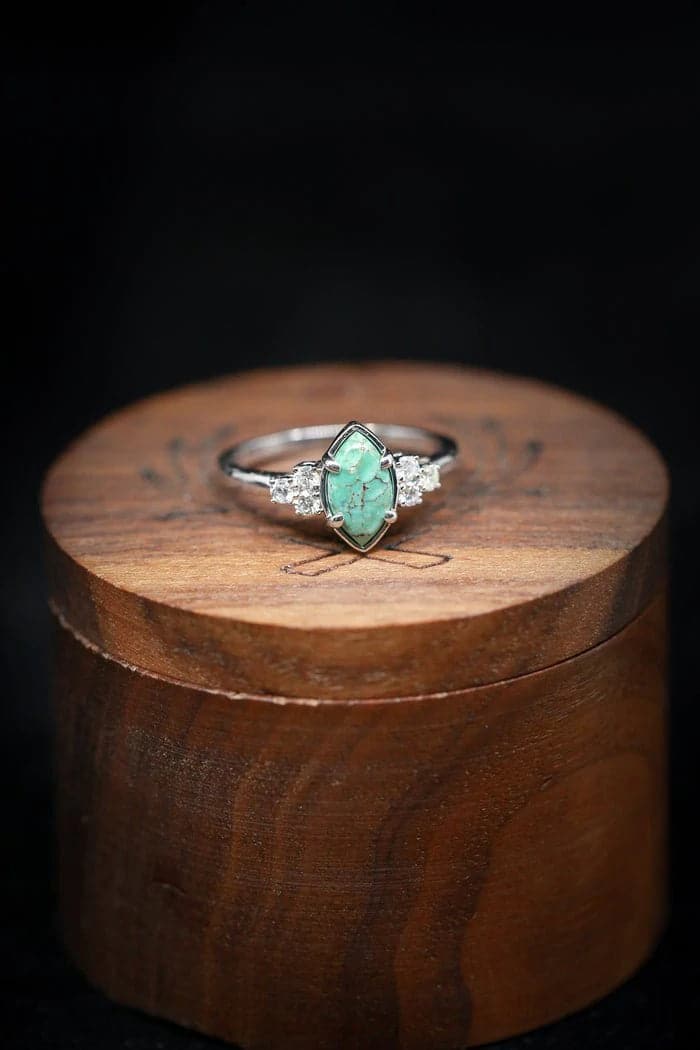 Bague en argent avec diamant turquoise naturelle - qpgiftsme