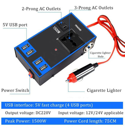 🚗 Convertisseur de courant 220V pour voiture, 12v24v vers 220v