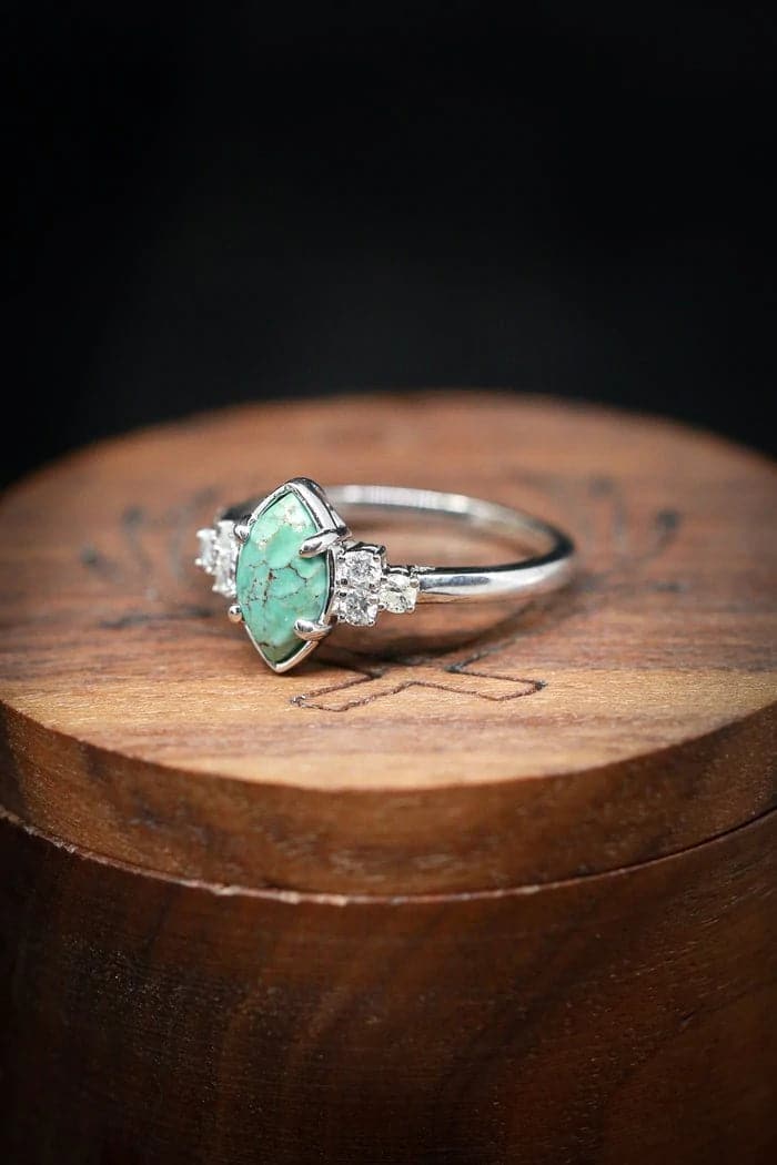 Bague en argent avec diamant turquoise naturelle - qpgiftsme