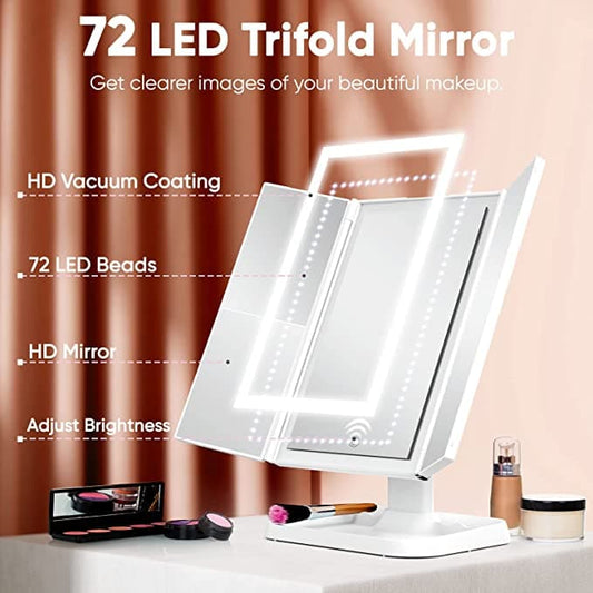 Miroir de courtoisie™ | Miroir de maquillage pliable avec éclairage LED à trois couleurs