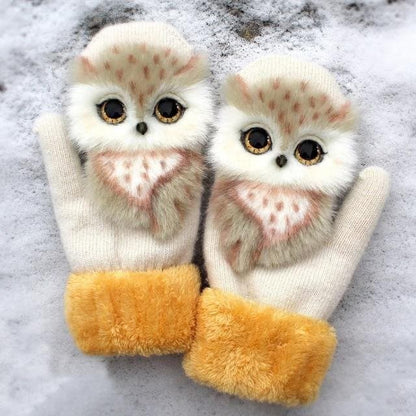 2022 Gants à motif de mitaines d'animaux neufs - qpgiftsme Hibou beige / Adulte