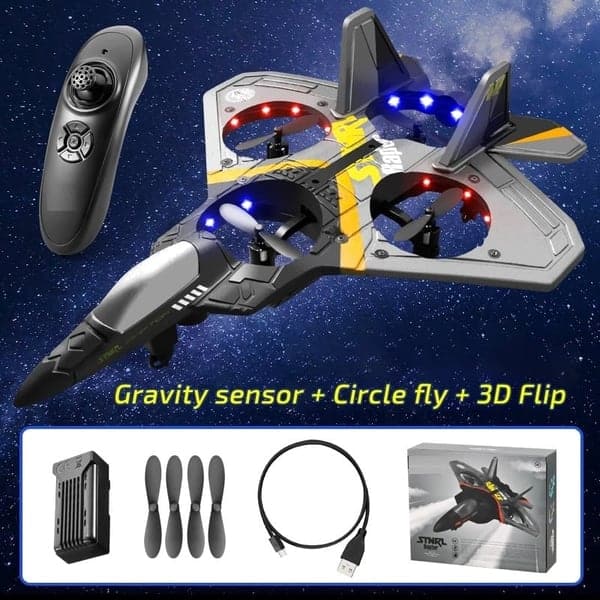 (Vente de Noël anticipée) Avion RC V17 Jet Fighter Stunt - qpgiftsme Argent / Une Batterie